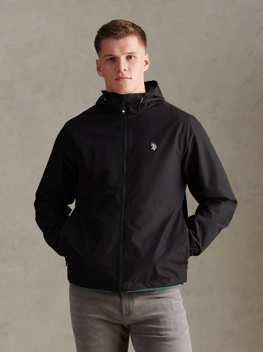 Mens Hooded Windbreaker Black Bright White DHM