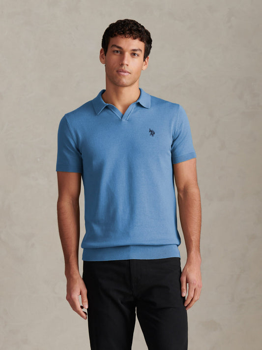 Mens Combed Cotton Double Horsemen Revere Polo Shirt Sea Spray