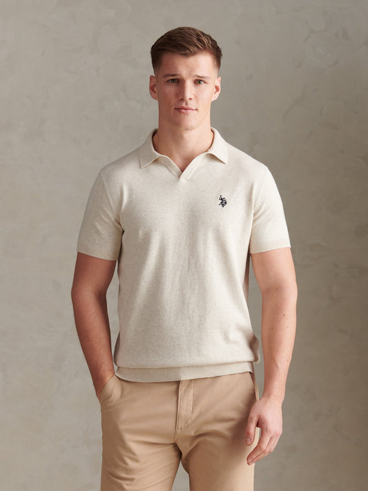 Mens Combed Cotton Double Horsemen Revere Polo Shirt Birch Marl