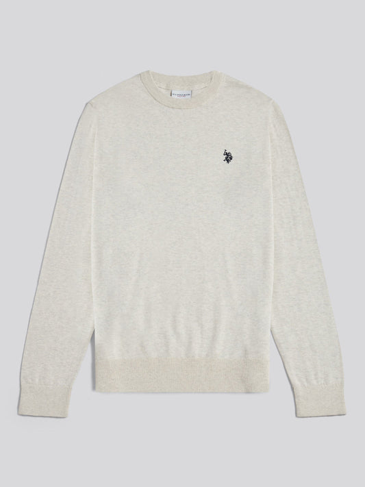 Mens Double Horsemen Cotton Knit Crew Jumper Birch Marl