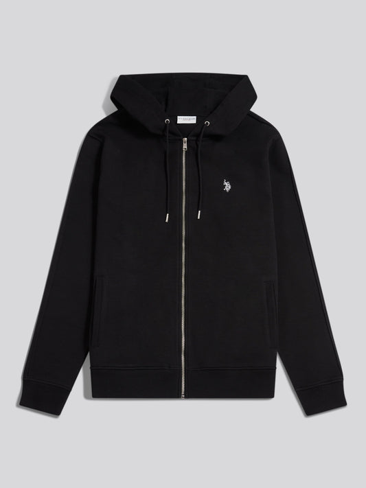 Mens Double Horsemen Interlock Zip Hoodie Black Bright White DHM