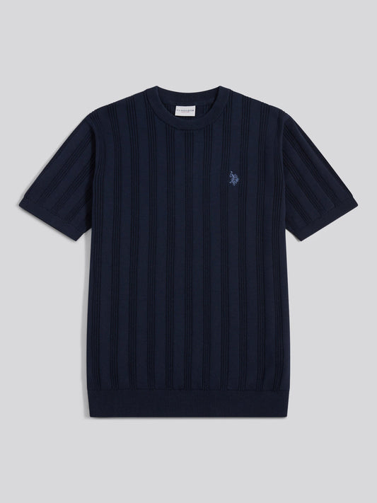 Mens Vertical Texture Knit T-Shirt Dark Sapphire Navy / Moonlight Blue DHM