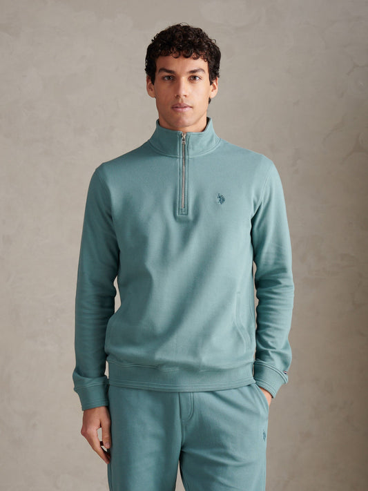 Mens Twill Textured 1/4 Zip Funnel Sweatshirt Arctic