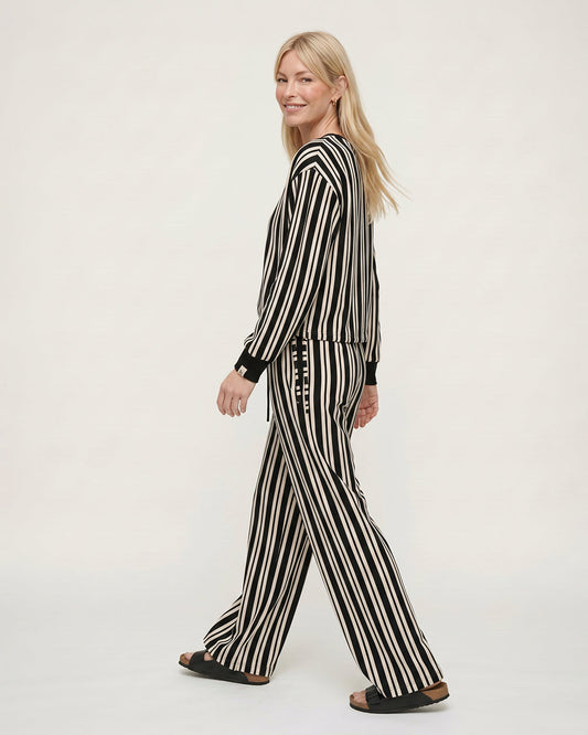 Thi Black Stripe Print Wide Leg Trouser
