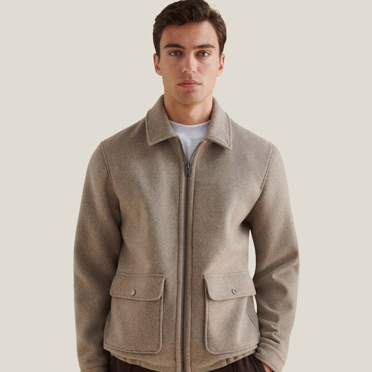 Wool Blend Bomber Jacket in Simply Taupe
