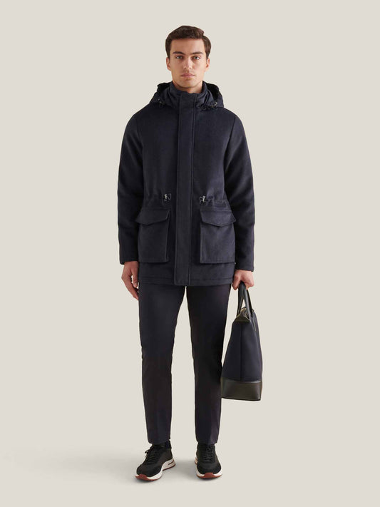 Wool Blend Padded Parka in Dark Sapphire Navy