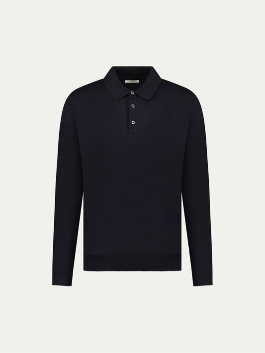 Jersey Knit Long Sleeve Polo Shirt in Black