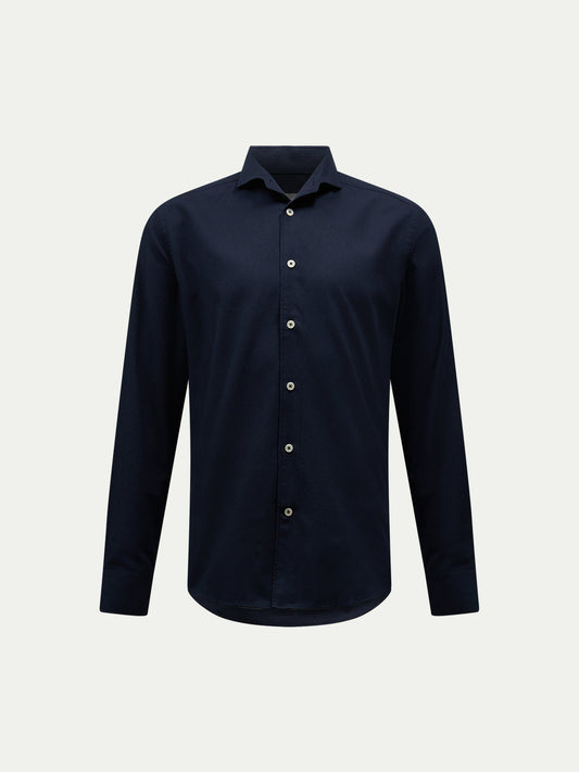 Flannel Herringbone Spread Collar Shirt in Dark Sapphire Navy