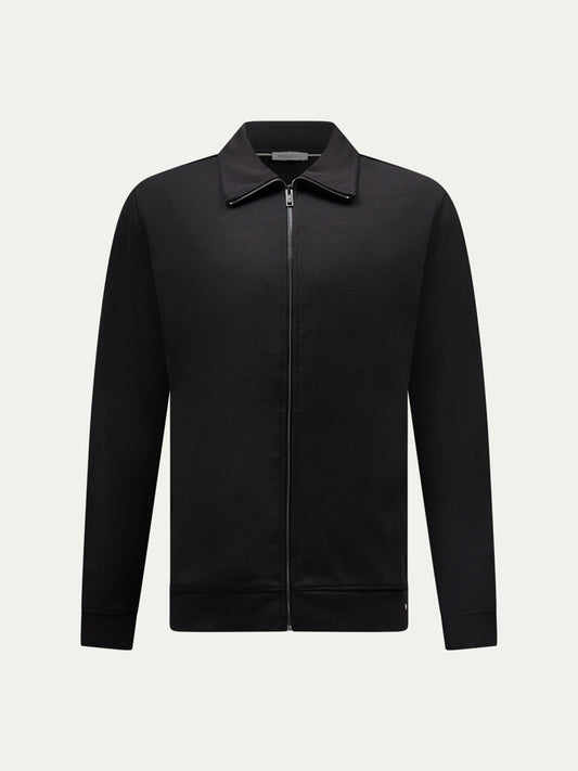 Jersey Interlock Zip Funnel Sweat in Black