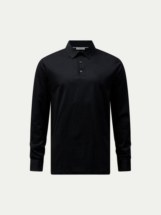 Mercerised Cotton Long Sleeve Polo Shirt Black