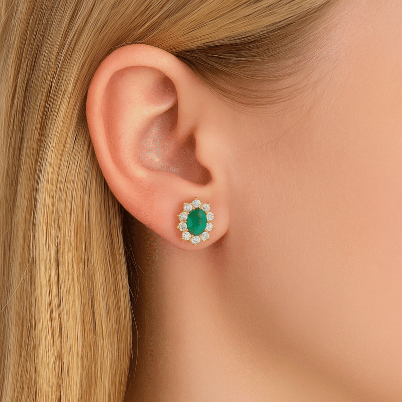 9ct Yellow Gold Emerald Stud Earrings