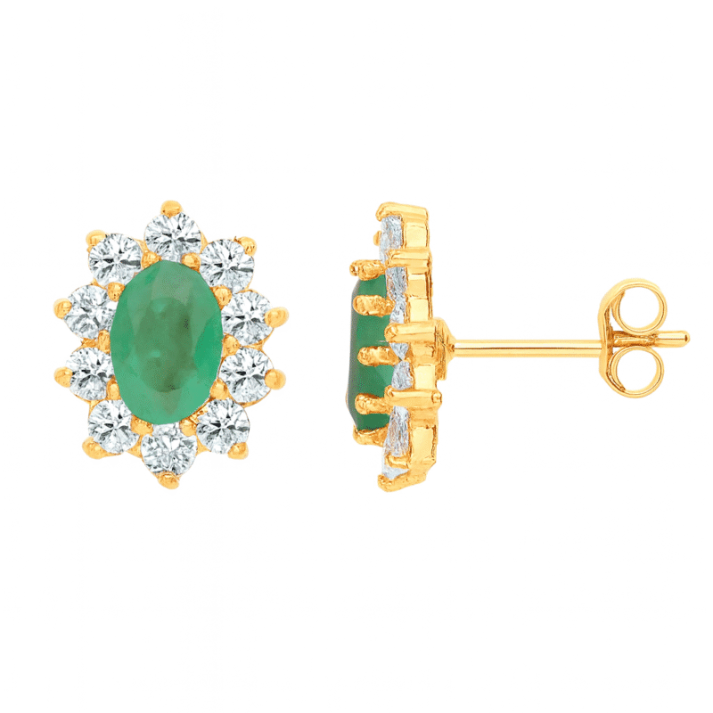9ct Yellow Gold Emerald Stud Earrings