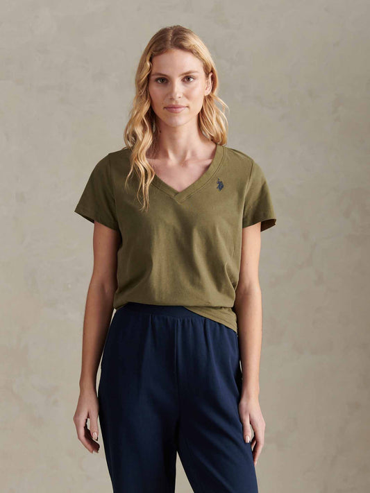 Womens V-Neck T-Shirt Kalamata Green