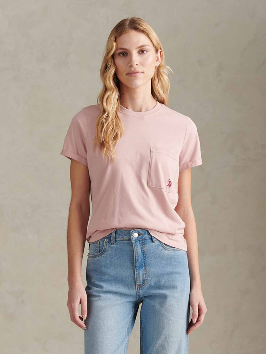 Womens Crew Neck Pocket T-Shirt in Pale Mauve