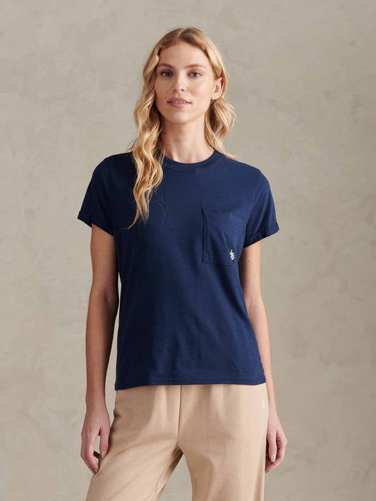 Womens Crew Neck Pocket T-Shirt in Navy Iris