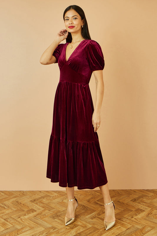 Yumi Burgundy Velvet Midi Dress