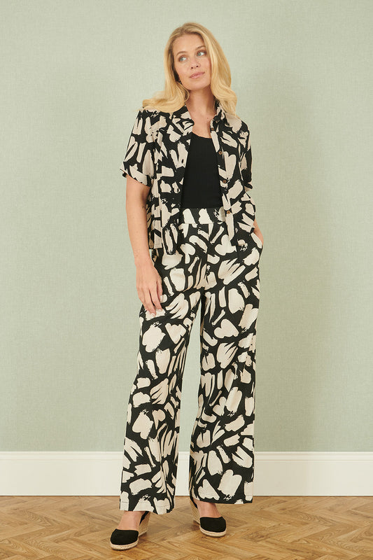 Yumi Black Cotton Splash Print Relaxed Fit Trousers