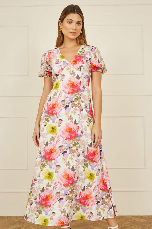 Yumi White Floral Midi Dress