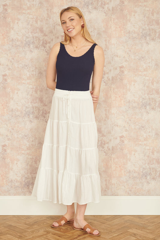 Yumi White Midi Boho Skirt