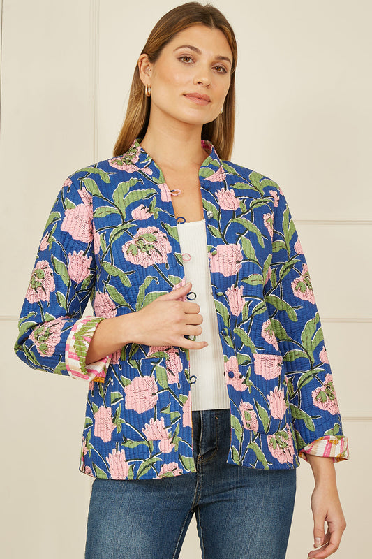 Yumi Pink Floral Reversible Cotton Quilted Jacket