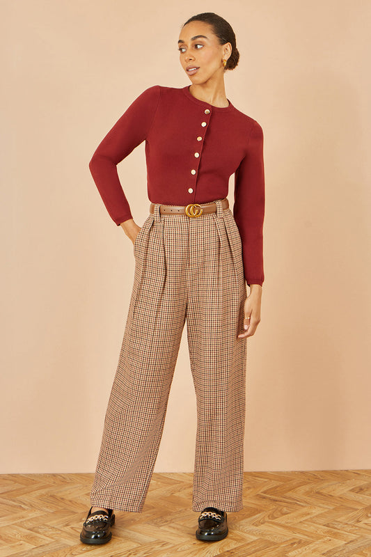 Yumi Brown Check Wide Leg Trousers