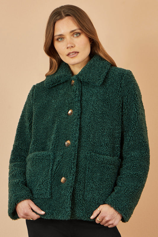 Yumi Green Short Teddy Bear Jacket