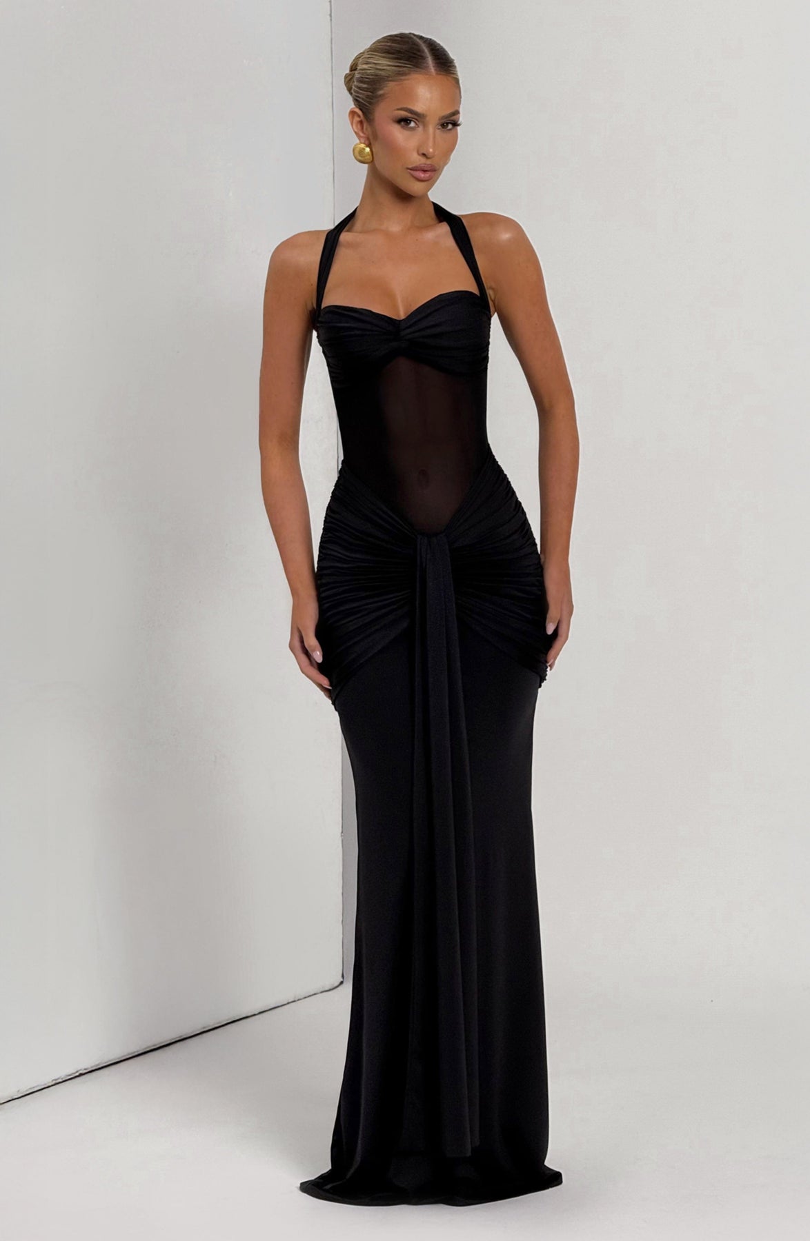 Halter Neck Mesh Panel Dress