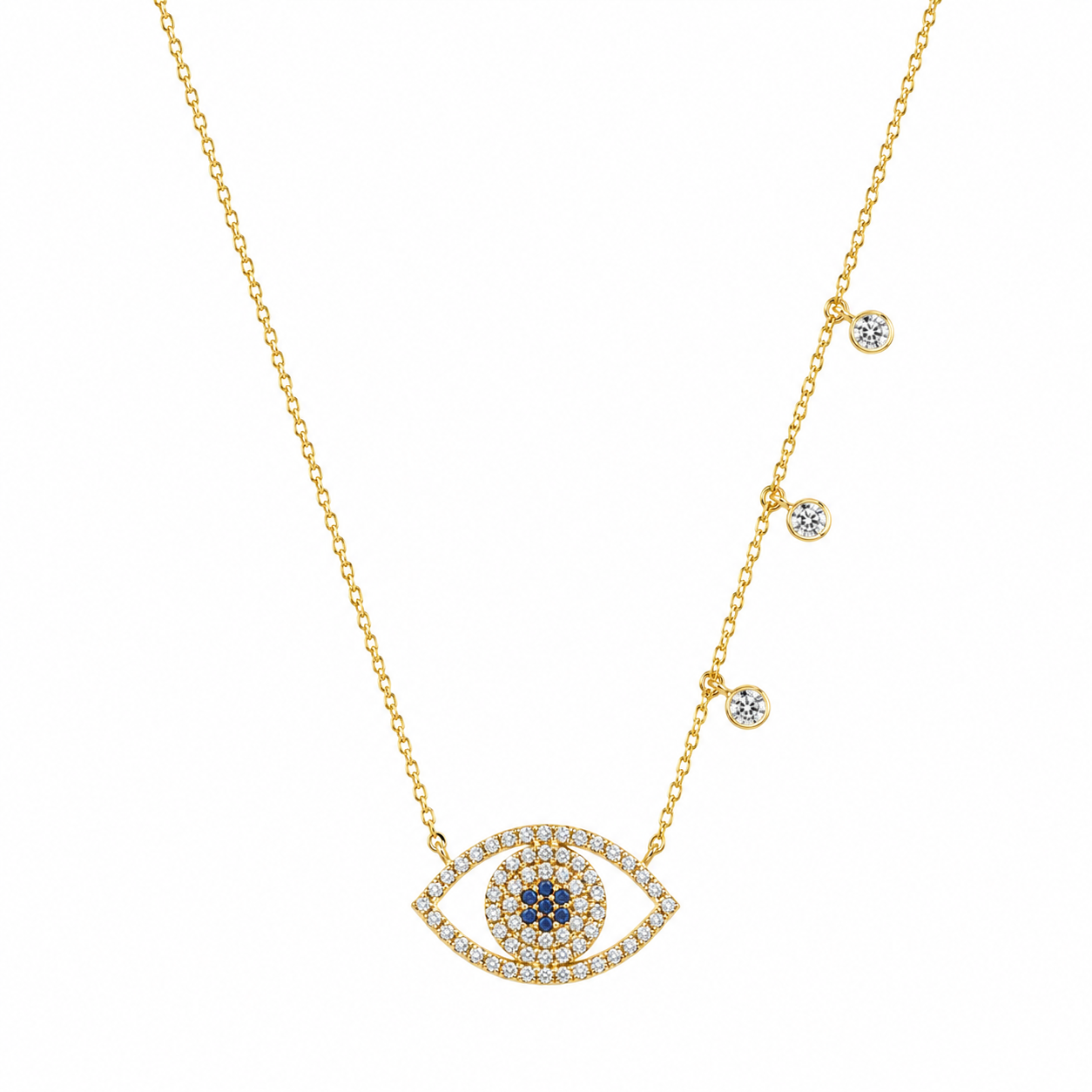 9ct Yellow Gold Zirconia Evil Eye Necklet NK392