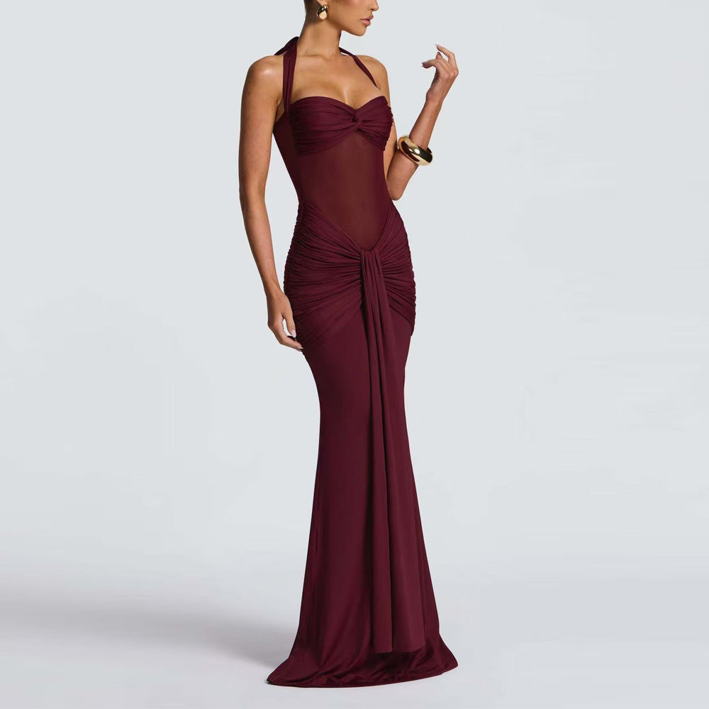 Halter Neck Mesh Panel Dress