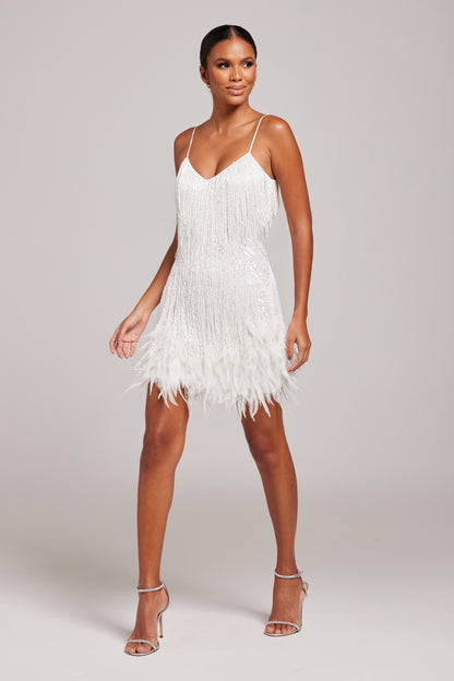 Fashionable Tassel Sequined Feather Patchwork Dress