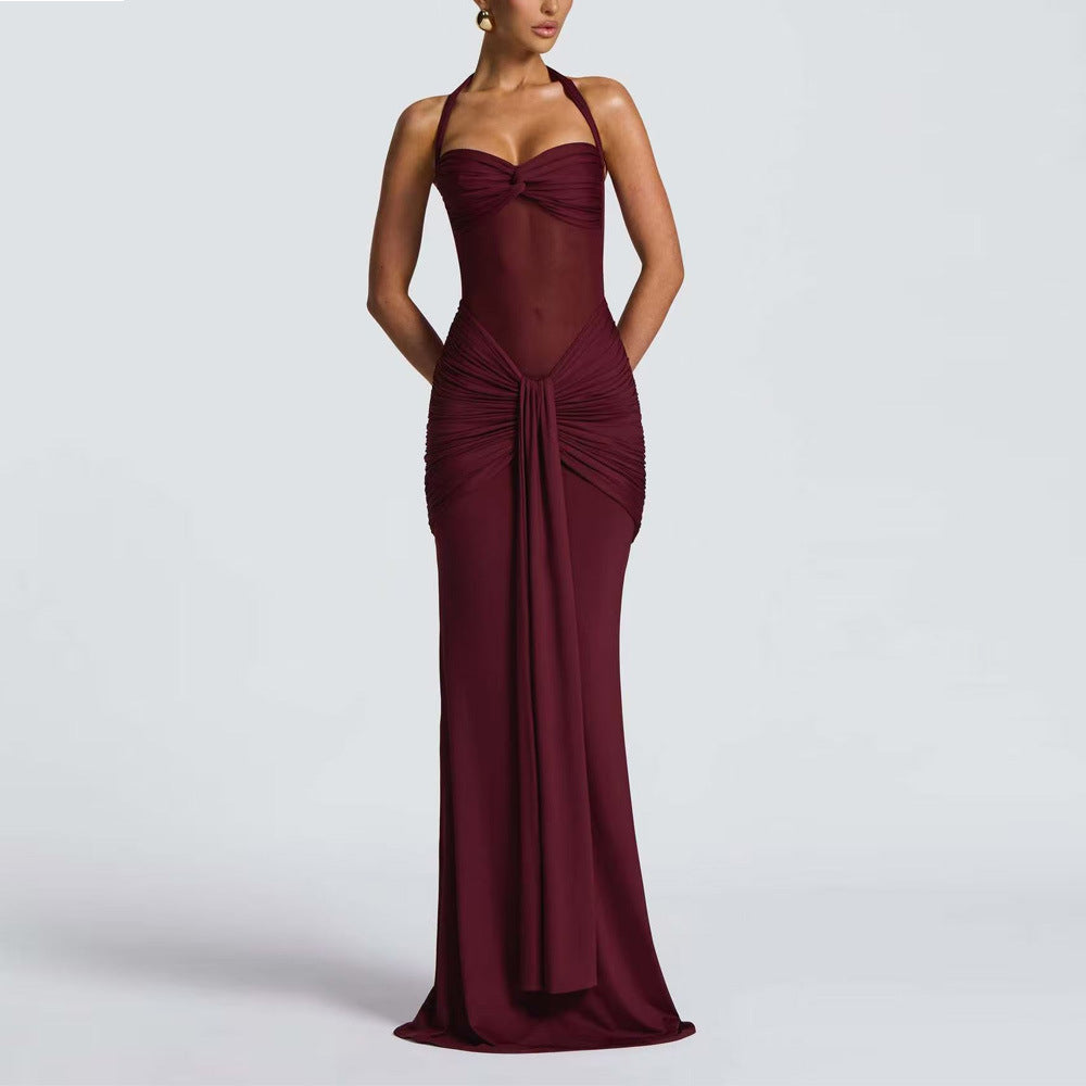 Halter Neck Mesh Panel Dress
