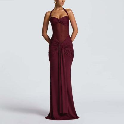Halter Neck Mesh Panel Dress
