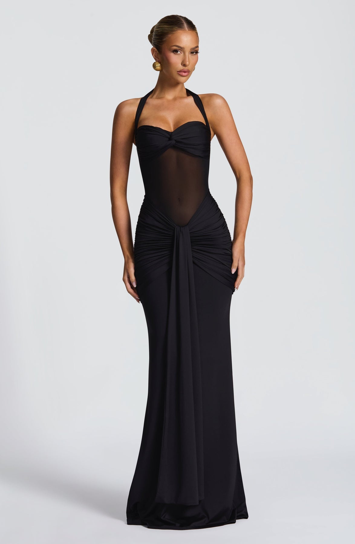 Halter Neck Mesh Panel Dress