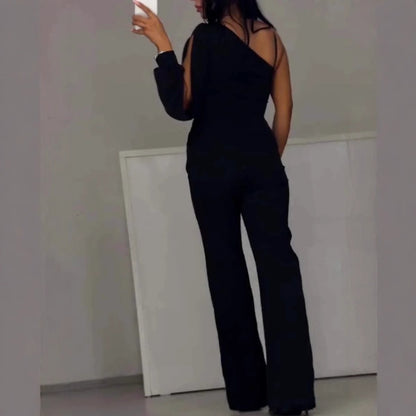 Fashion One-shoulder Sexy Mesh Stitching Jumpsuit