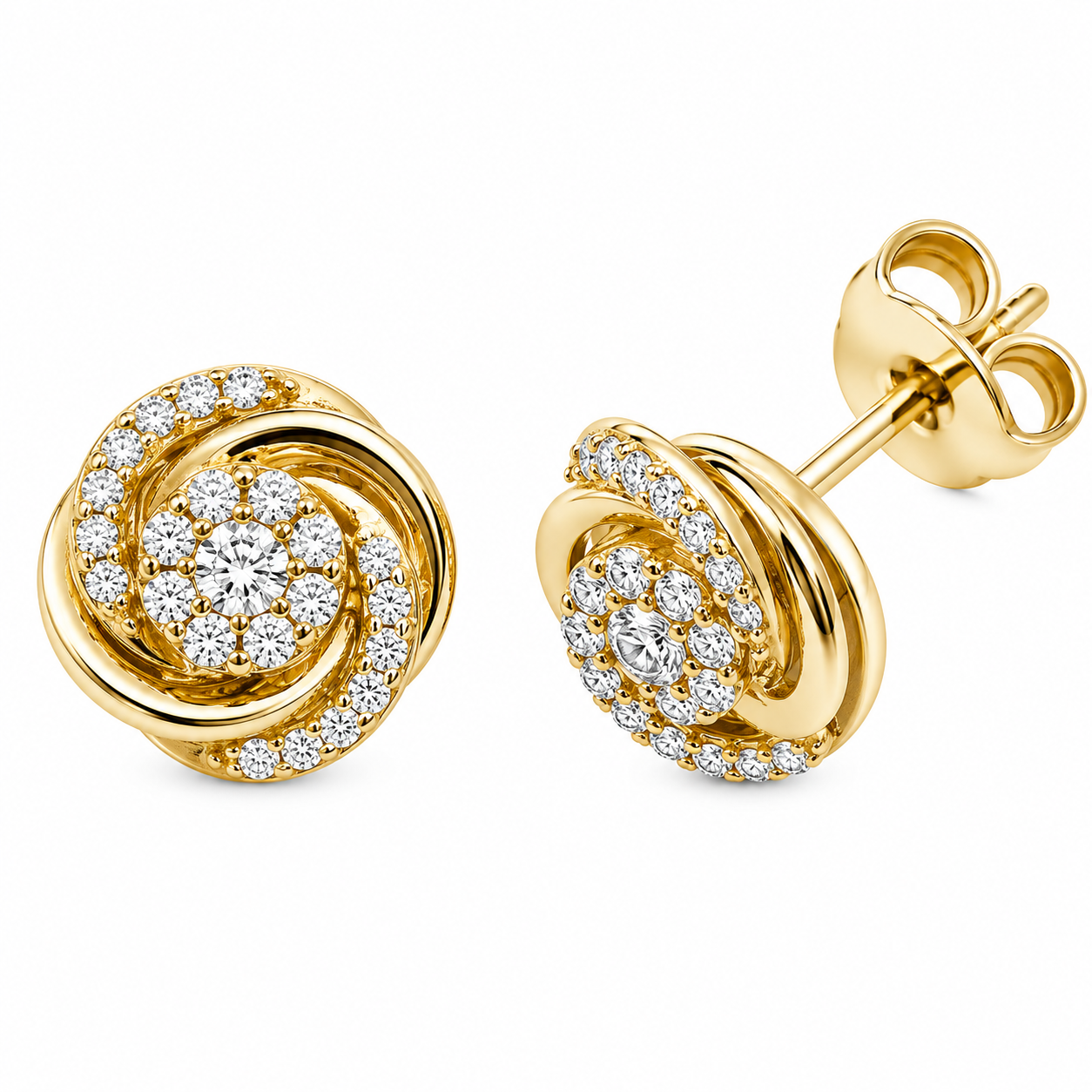 9ct Yellow Gold Zirconia Twisted Stud Earrings