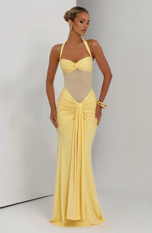 Halter Neck Mesh Panel Dress