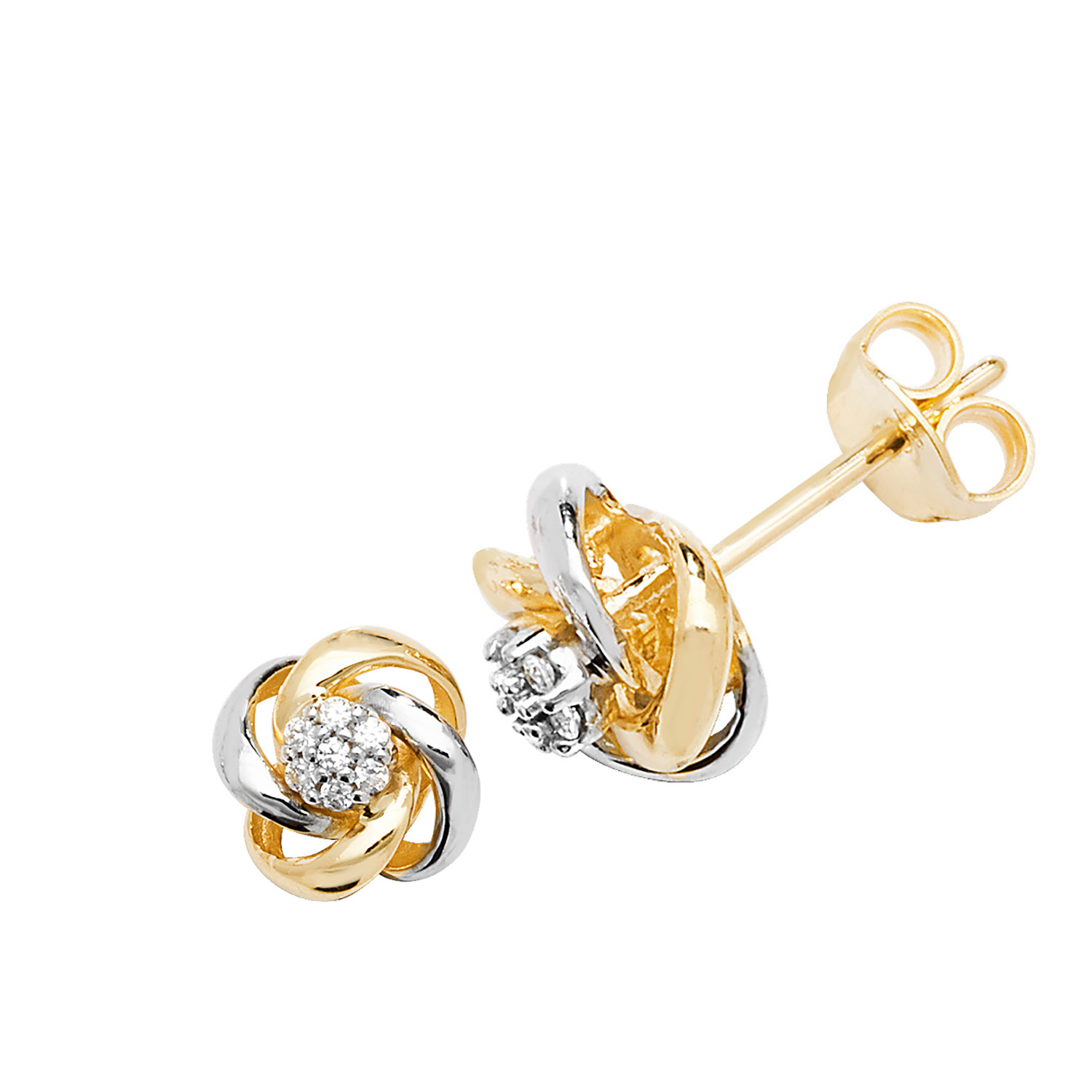 9ct Yellow & White Gold Zirconia Knot Stud Earrings ES560
