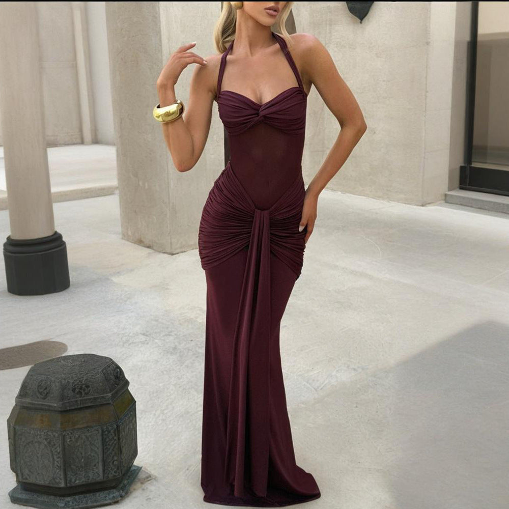 Halter Neck Mesh Panel Dress