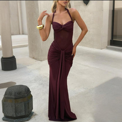 Halter Neck Mesh Panel Dress