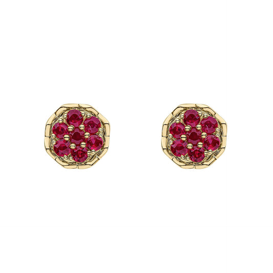 Elements Gold Seven Stone Ruby Cluster Earrings