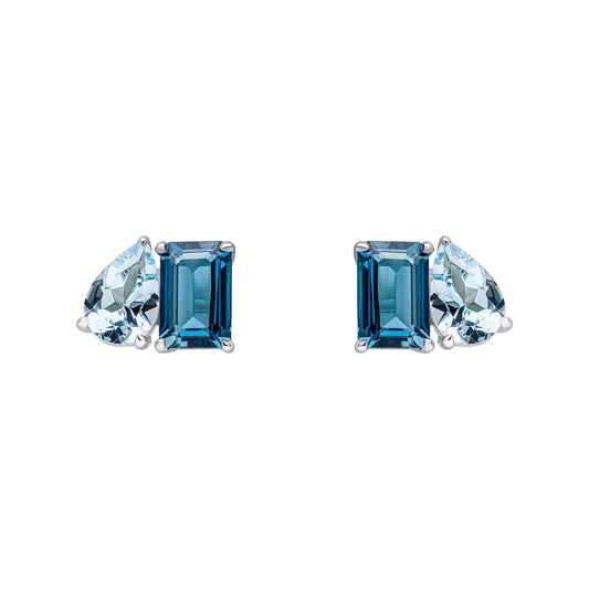 Elements Gold Toi et Moi Blue Topaz Stud Earrings