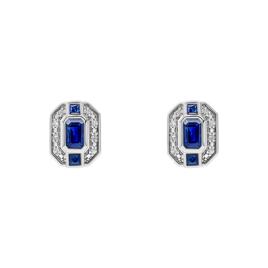 Elements Gold Sapphire Channel and Diamond Stud Earrings