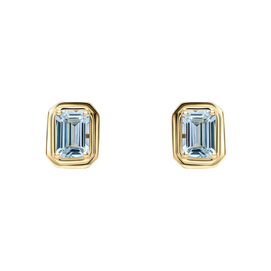 Elements Gold Elongated Octagon Aquamarine Stud Earrings