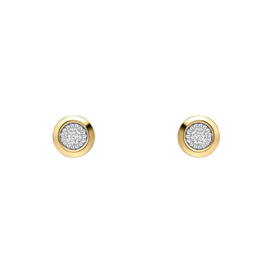 Elements Gold Rounded Bezel Diamond Stud Earrings