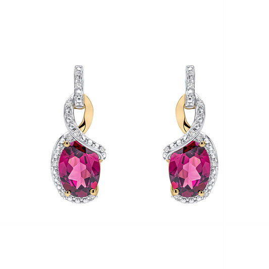 Elements Gold Elegant Twist Garnet Drop Earrings