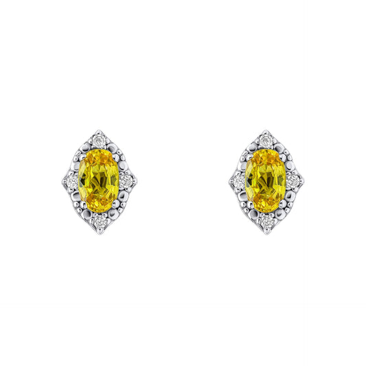 Elements Gold Oval Sapphire and Diamond Stud Earrings