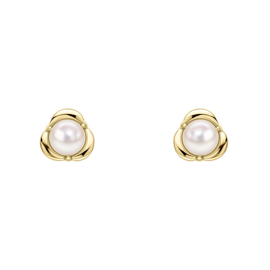 Elements Gold Petal Set Pearl Stud Earrings