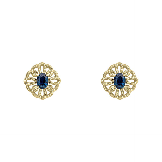 Elements Gold Ornate Sapphire Stud Earrings