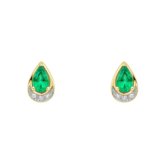 Elements Gold Teardrop Emerald and Diamond Stud Earrings