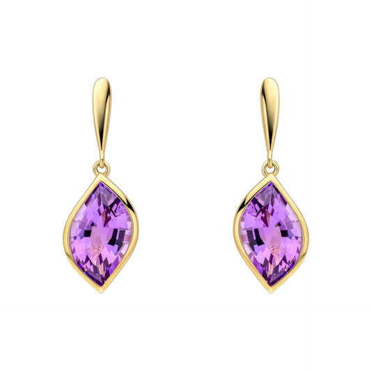 Elements Gold Flame Cut Amethyst Drop Earrings